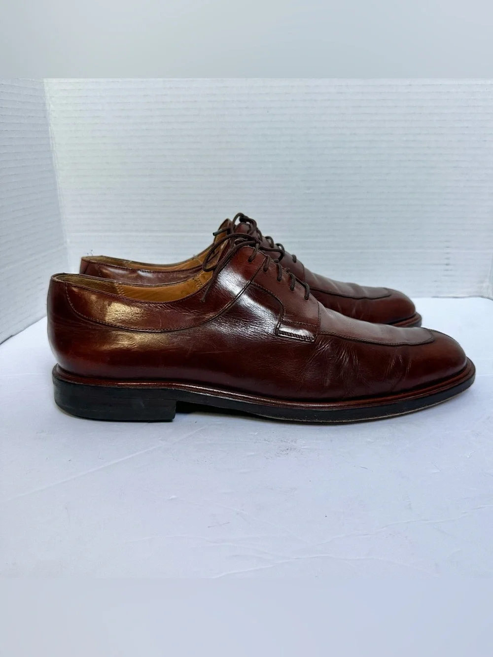 Melzan Men’s Whiskey Brown Lace Up Spilt Front Almond Toe Shoes- Size 11